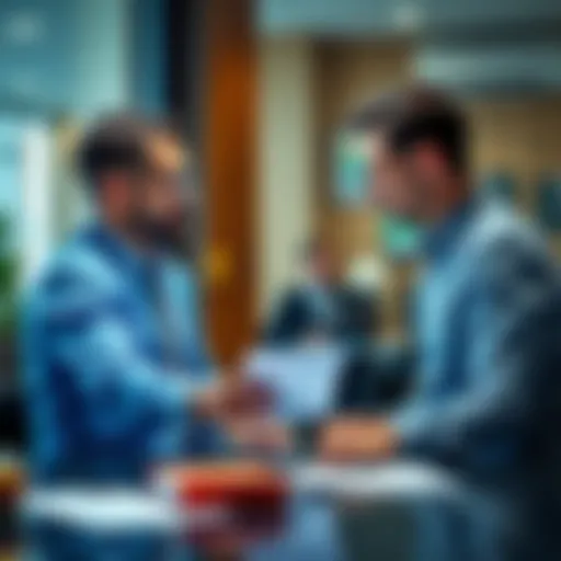 A professional SMSF tax accountant discussing financial documents with a client in an office setting