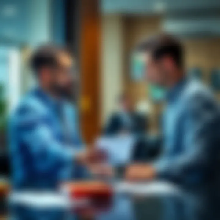 SMSF Tax Accountant Meeting A professional SMSF tax accountant discussing financial documents with a client in an office setting