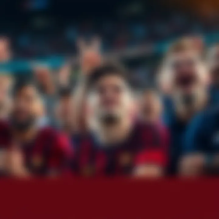 A group of soccer fans expressing mixed emotions during a game, with one person showing disappointment and others celebrating.
