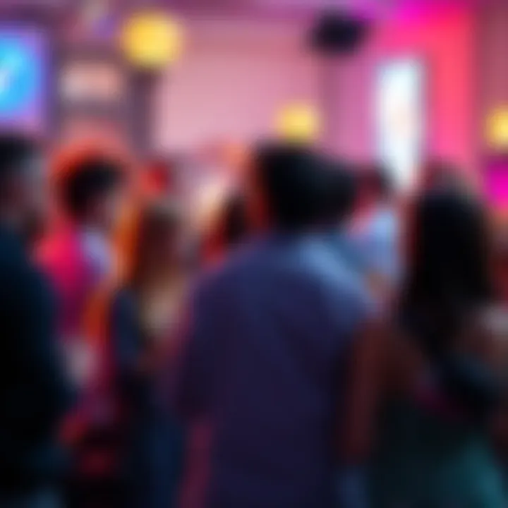 A diverse group of people engaged in conversation at a lively gathering, showcasing various social dynamics and interactions.