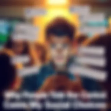 Person looking confused while scrolling on a smartphone, surrounded by comments and reactions from friends about their social media decisions.