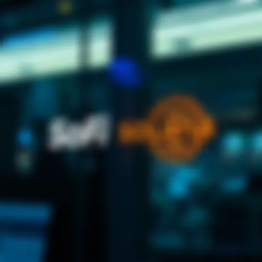 A graphic showing SoFi's logo alongside the Solana logo, symbolizing their collaboration in business banking services.