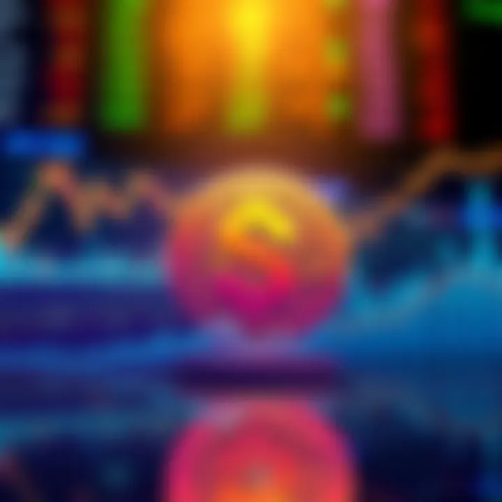A graph depicting Solana coin value stagnating while showing increasing blockchain adoption, with market indicators in the background.