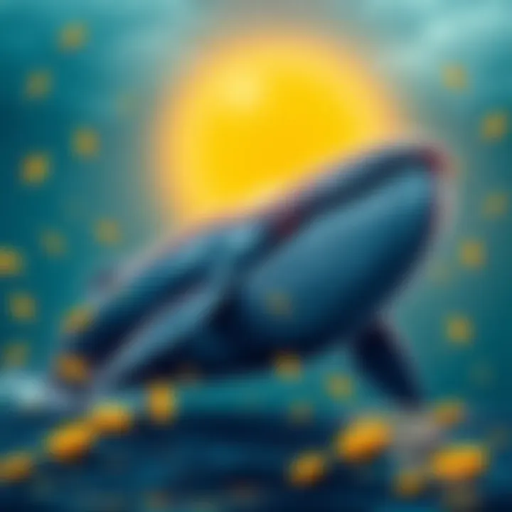 A graphic showing a large whale symbolizing a major investor, with dollar signs and the logo of the Patos Meme Coin, representing excitement for the presale.