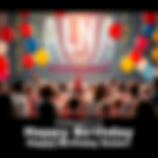 A vibrant celebration scene with confetti and balloons, representing the anniversary of the Solana platform, surrounded by diverse builders and innovators.