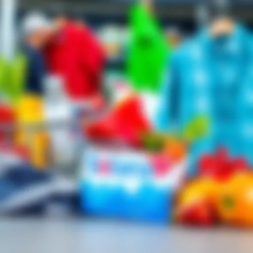 A Solana debit card placed next to various shopping items like groceries and clothing