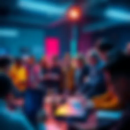 A vibrant group of developers collaborating on Solana projects, showcasing innovation and teamwork.