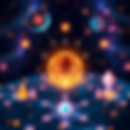 Conceptual illustration of Solana, Cosmos, and Ethereum interconnected with Nolus IBC Solray symbolizing blockchain interactions