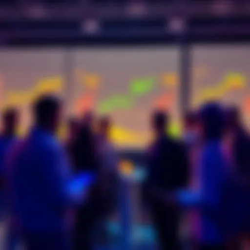 Group of people discussing prediction markets on Solana, with charts showing trends in the background