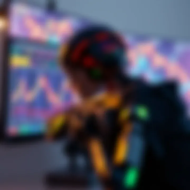 A digital representation of a Solana sniper bot executing trades on a computer screen with up-trending graphs and market data in the background.