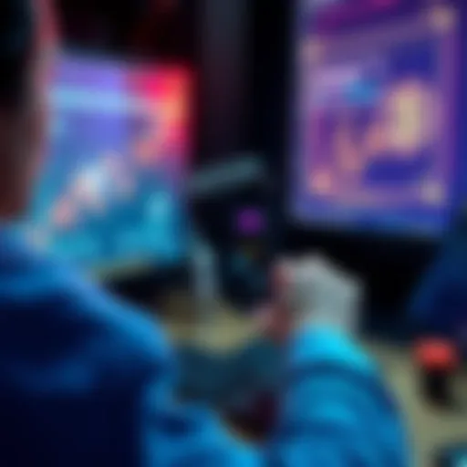 A person configuring a Solana validator on a computer with blockchain graphics on the screen