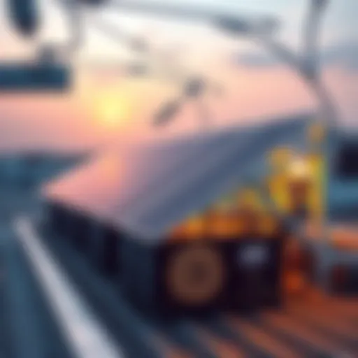 Solar panels on a rooftop with a Bitcoin mining rig beneath them, showcasing the use of solar energy for mining in Japan.