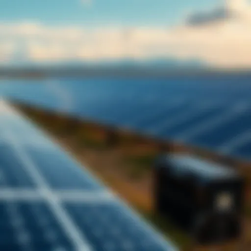 A solar farm in Douglas County with solar panels and crypto mining rigs visible in the foreground.