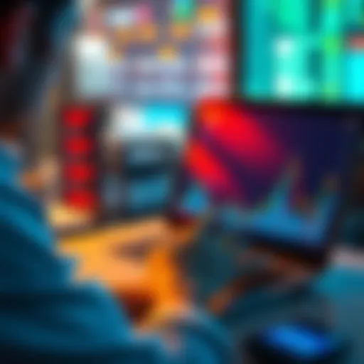 A person analyzing stock market data on a laptop with graphs showing reduced average costs after liquidating stocks.