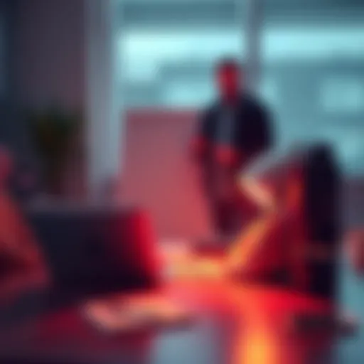 A solo developer stands at a desk with a laptop, brainstorming creative ideas for a community-focused website with a notepad and coffee cup nearby.