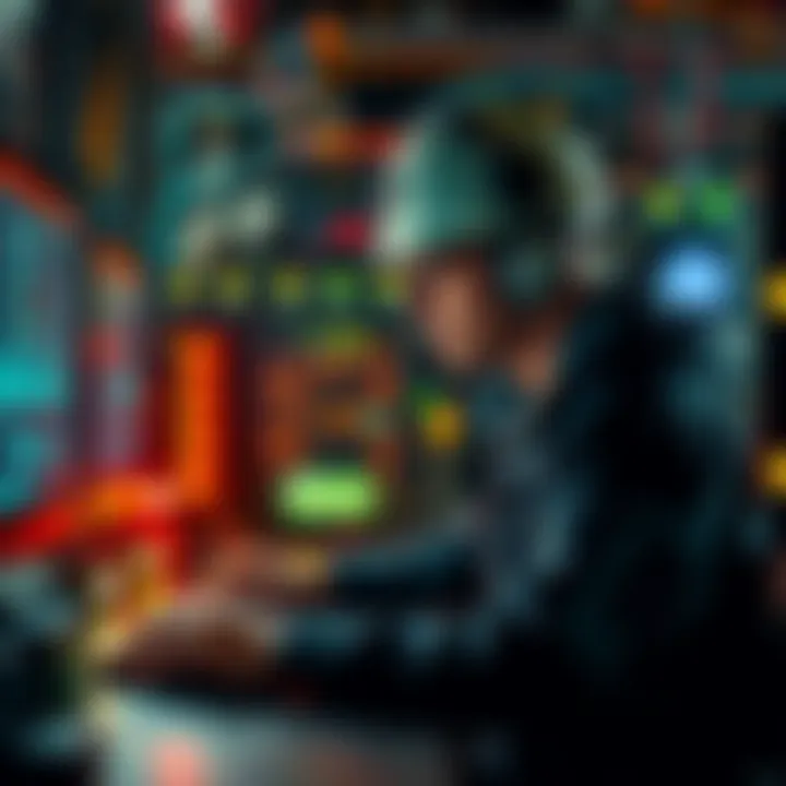 A miner focused on their computer screen, monitoring the Bitcoin Cash mining process with equipment in the background.