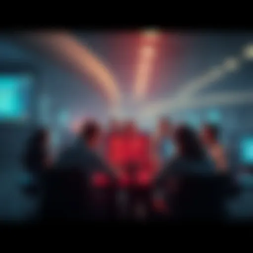 A group of solo miners gathered around computers, discussing strategies for coordination and teamwork in mining efforts.