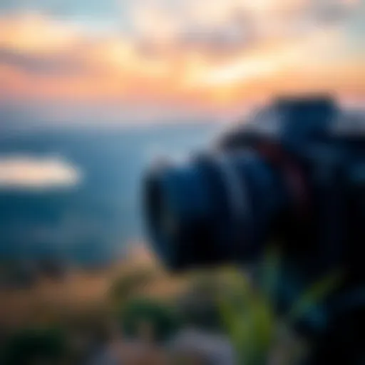 A Sony FX3 camera mounted with a Zeiss Contax 50mm F1.4 lens outdoors, capturing a scenic view