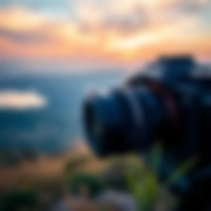 A Sony FX3 camera mounted with a Zeiss Contax 50mm F1.4 lens outdoors, capturing a scenic view