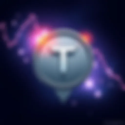 Illustration of Tether's logo with a downward arrow symbolizing its new 'weak' rating by S&P, highlighting concerns about its stability and transparency in the cryptocurrency market.