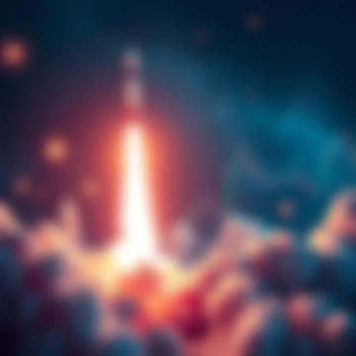 SpaceX IPO Opportunity A rocket launching into space symbolizing investment in SpaceX before IPO, with a graphic overlay of stock market elements.