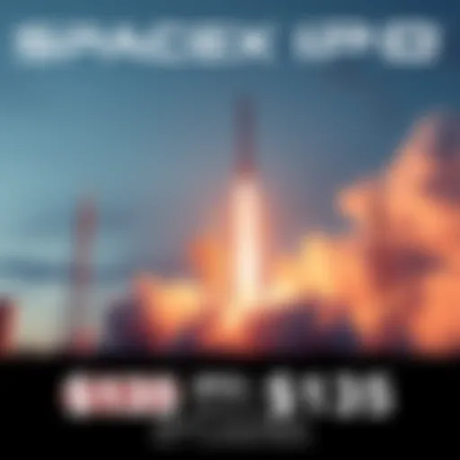 Graphic showing SpaceX IPO price at $135 with rockets and prize details for predicting closing price.