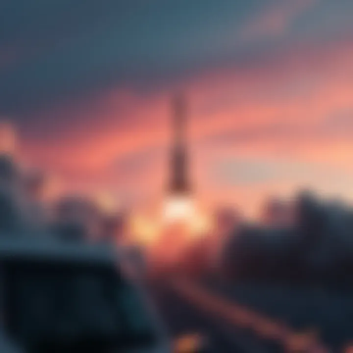 A SpaceX rocket launching into the sky with digital data streams connecting to WiSeKey technology and Hedera symbols in the background.