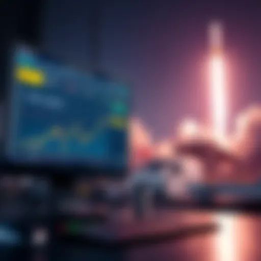 Graphic showing a trading interface for SpaceX pre-IPO Perpetuals with a rocket launch in the background