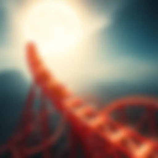 A rollercoaster symbolizing the emotional highs and lows investors face in speculative ventures, with a backdrop of fluctuating stock market graphs.