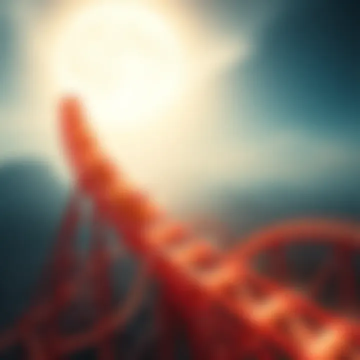 A rollercoaster symbolizing the emotional highs and lows investors face in speculative ventures, with a backdrop of fluctuating stock market graphs.