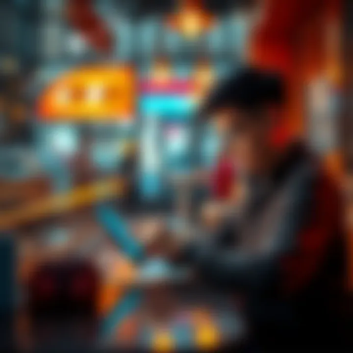 A person using a smartphone to make purchases with USDC at a cafe, surrounded by digital payment icons