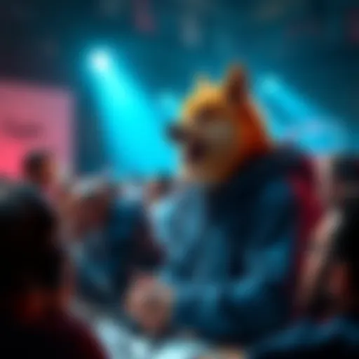 Sporklin passionately speaking at a gathering, showing support for Dogecoin while expressing concerns about the Foundation's influence.