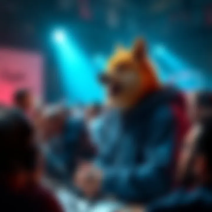 Sporklin passionately speaking at a gathering, showing support for Dogecoin while expressing concerns about the Foundation's influence.