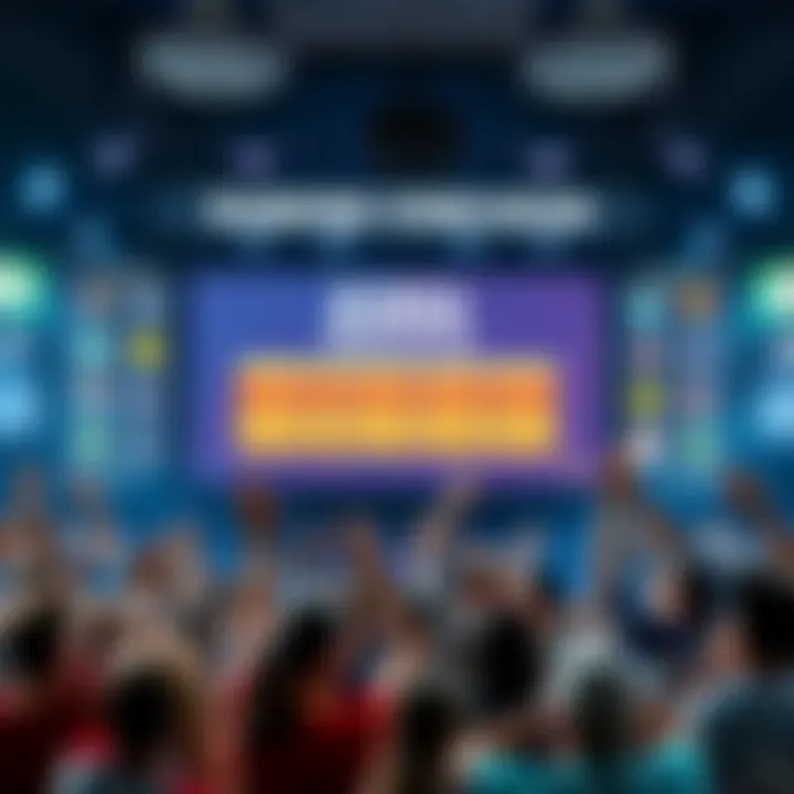 A scoreboard showing various sports rankings with a highlighted 220th place, surrounded by cheering fans and players discussing the rankings.