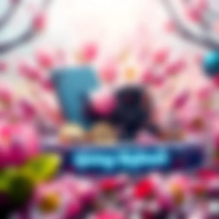 Graphic showcasing a vibrant spring theme with currency symbols and prizes like an iPhone 17 Pro, GoPro, and Sony Headphones