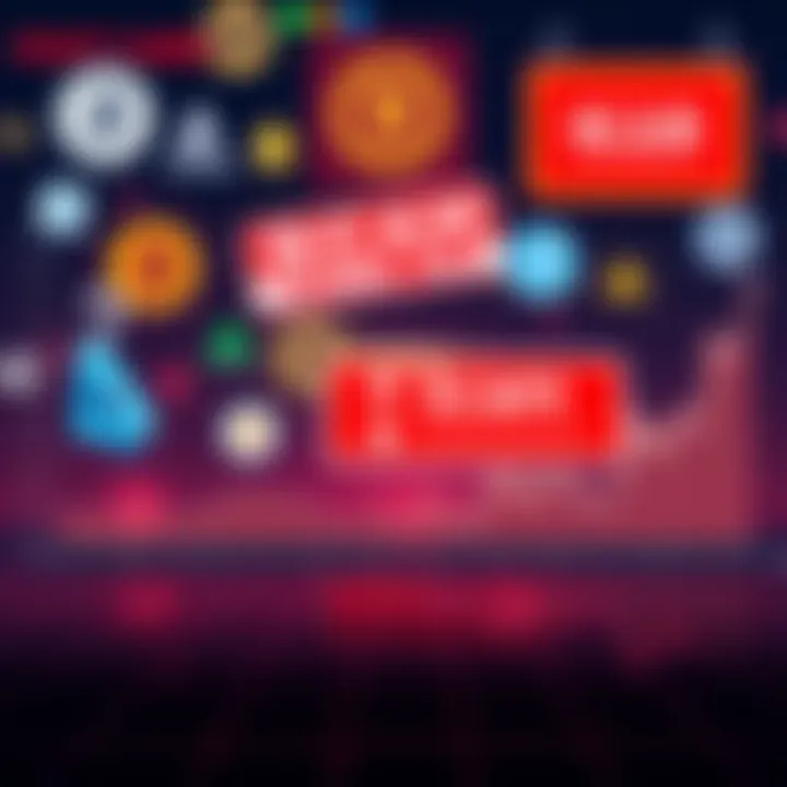 A graph showing a flat line representing the stagnant crypto market, with images of popular cryptocurrencies and scam alerts in the background.