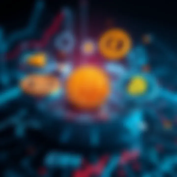 A digital representation of stablecoins, BTC, and ETH icons around the Exodus wallet logo, symbolizing staking without KYC