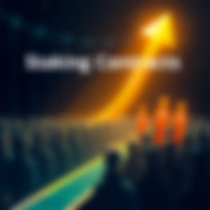 A graphic illustrating the challenges faced by staking contracts as user numbers increase, showing a small group of happy users contrasted with a larger group experiencing problems.
