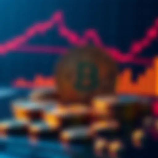 A visual representation of staking Solana coins with inflation charts in the background, showing potential growth and concerns for investors.