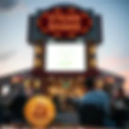 A Steak N Shake restaurant showcasing a sign indicating Bitcoin acceptance, with customers enjoying meals and a Bitcoin logo in the foreground.