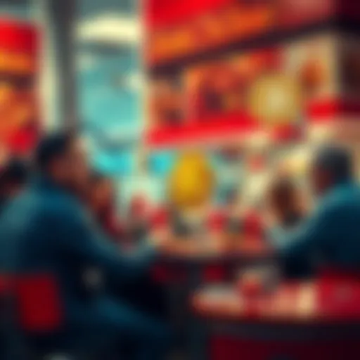Steak n Shake restaurant celebrating Bitcoin with patrons enjoying food and drinks, showcasing a friendly atmosphere and cryptocurrency integration.