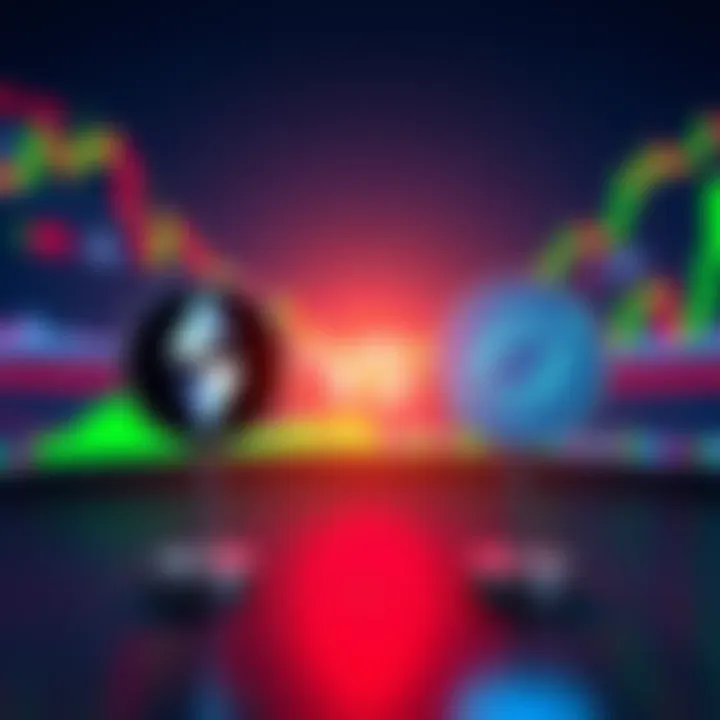 A graphic showing the logos of Stellar and Solana in a competitive setting with trading charts in the background.