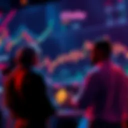 People engaging in conversation about Stellar's potential bull run with charts and graphs in the background