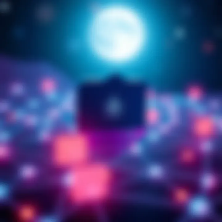 A visual representation of the Stellar network with enhanced privacy features from Moonlight and Lumenshade. It shows secure transaction symbols and a bright moonlight effect in the background.