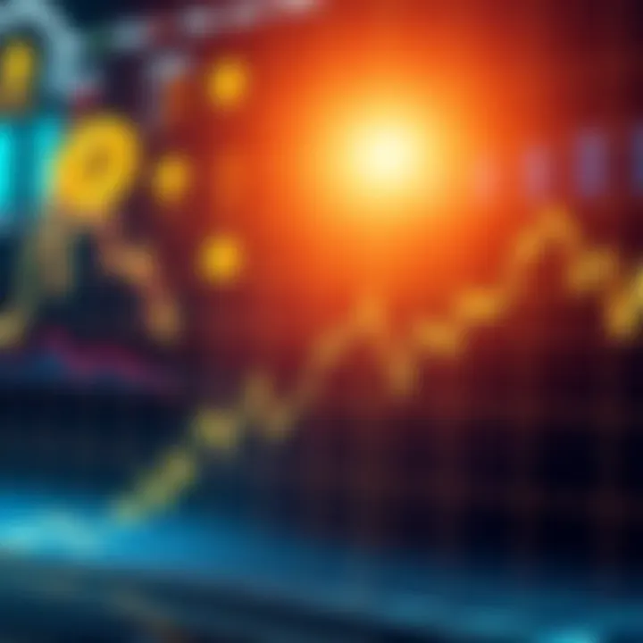 A graph showing a steep decline in stock prices, representing the warning from JPMorgan about Strategy's stock risks, with Bitcoin icons in the background.