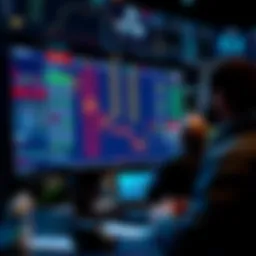 A screen displaying falling stock prices with concerned investors looking on