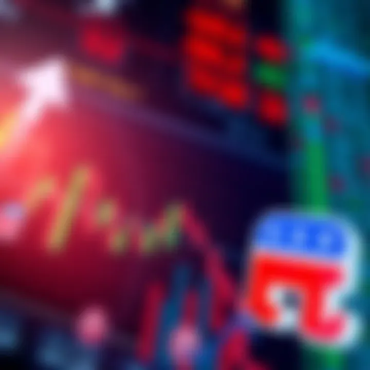 Stock market chart with downward trend alongside Democratic Party logo