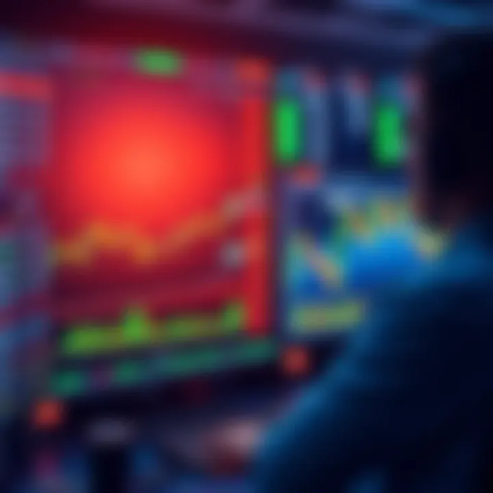 Stock Market Trading A trader analyzing stock charts on a computer screen with various financial graphs and data in the background.