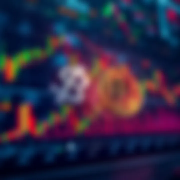 Stocks and Crypto Market Reaction A graphic showing fluctuating stock and crypto charts with symbols of the dollar and bitcoin during a government shutdown.