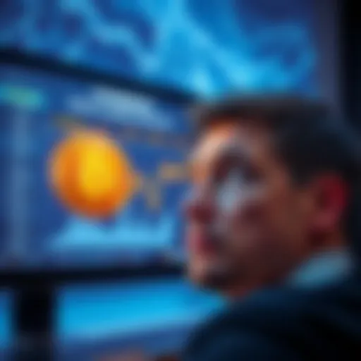 A concerned buyer looking at Bitcoin custody fees displayed on a screen, highlighting Stormrake's 1% fee with a worried expression.